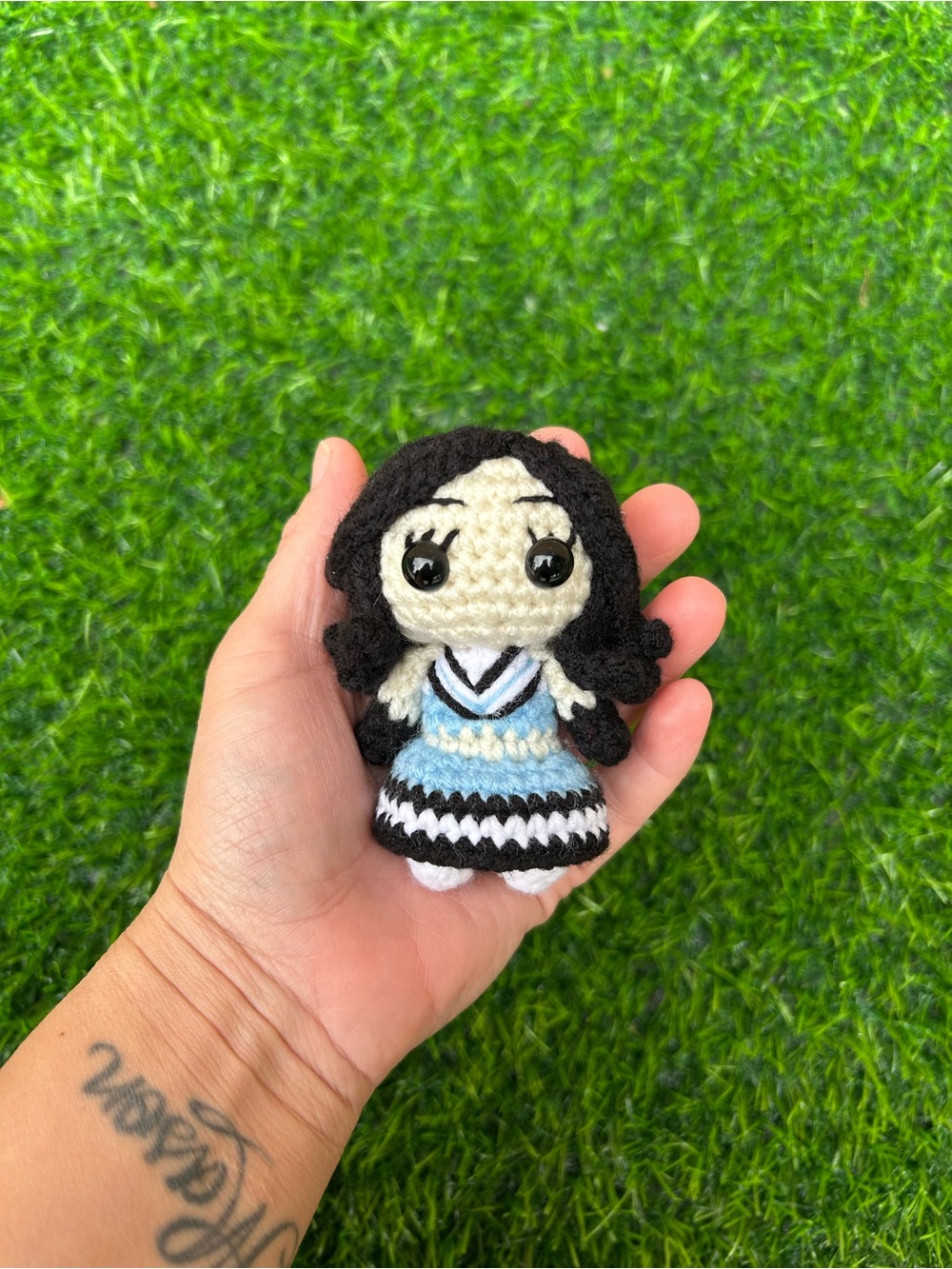 Handmade Black & Blue Crochet Doll Plush - Cute Amigurumi Stuffed Toy